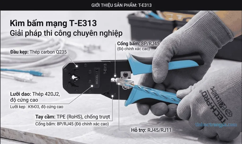 Kìm Bấm Cáp Mạng Đa Năng Jasoz E150 T-E313 Cho Hạt RJ45/RJ11 3