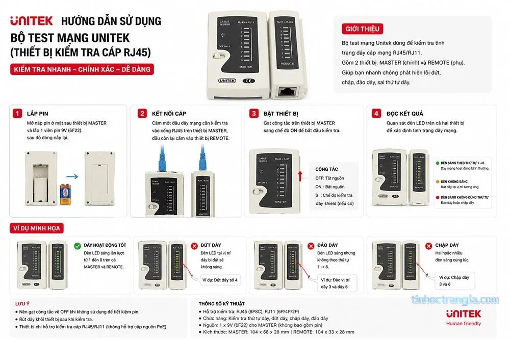 Máy test cáp mạng RJ45/RJ11 Unitek OT40GY (45485) 4