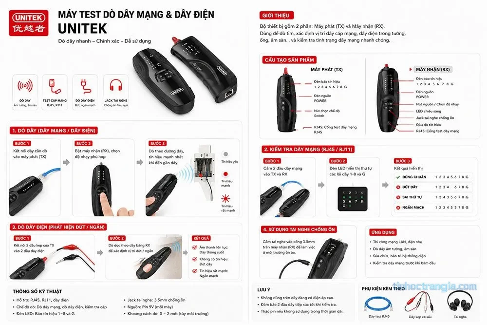 Hộp test mạng Unitek OT60BK chính hãng (Test PoE, Âm Tường) 3