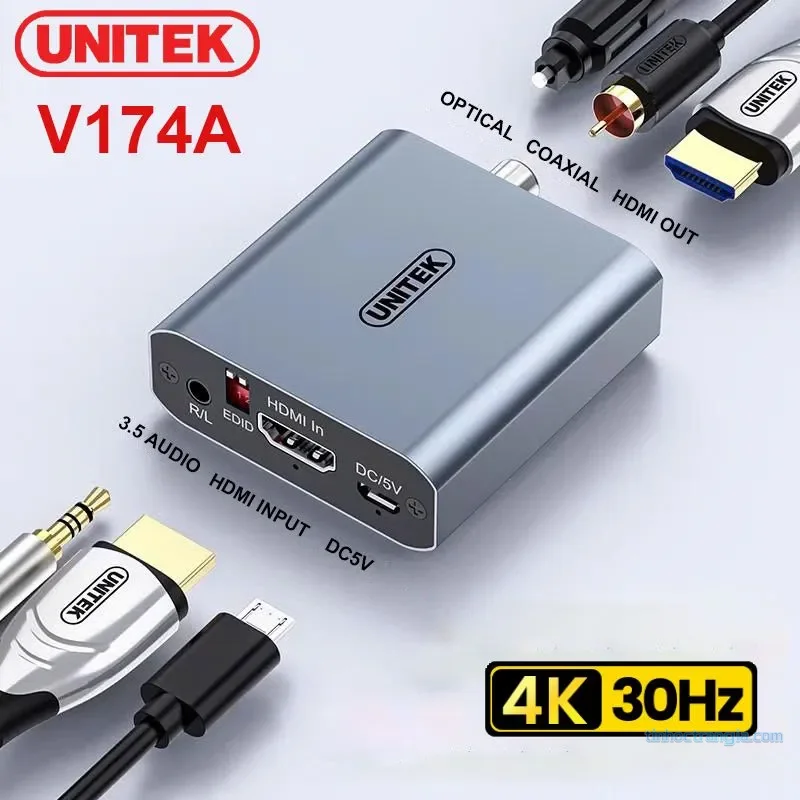 Bộ tách âm thanh HDMI sang HDMI và Audio Quang/3.5mm Unitek V174A 4K@30Hz - hover