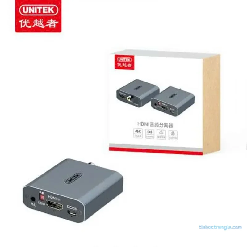 Bộ tách âm thanh HDMI sang HDMI và Audio Quang/3.5mm Unitek V174A 4K@30Hz 3